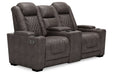 HyllMont Gray Power Reclining Loveseat with Console - 9300318 - Gate Furniture