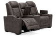 HyllMont Gray Power Reclining Loveseat with Console - 9300318 - Gate Furniture