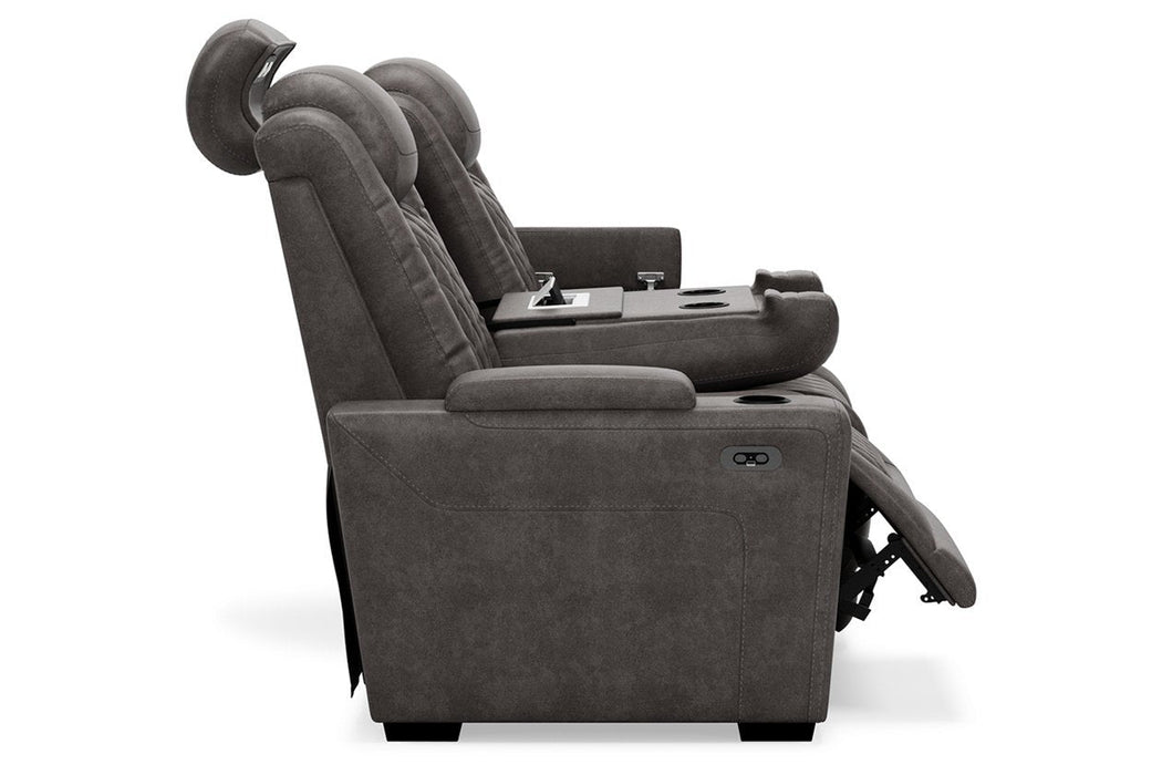 HyllMont Gray Power Reclining Sofa - 9300315 - Gate Furniture