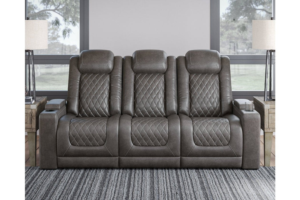 HyllMont Gray Power Reclining Sofa - 9300315 - Gate Furniture