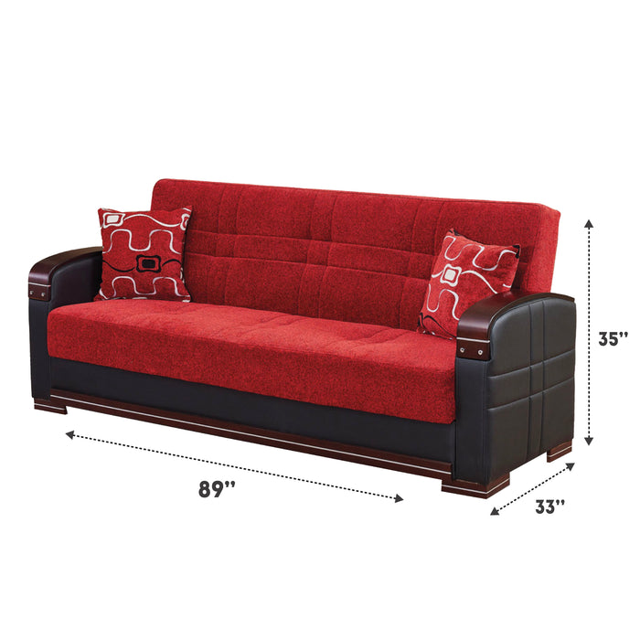 Indiana 89 in. Convertible Sleeper Sofa in Red with Storage - SB-INDIANA - In Stock Furniture