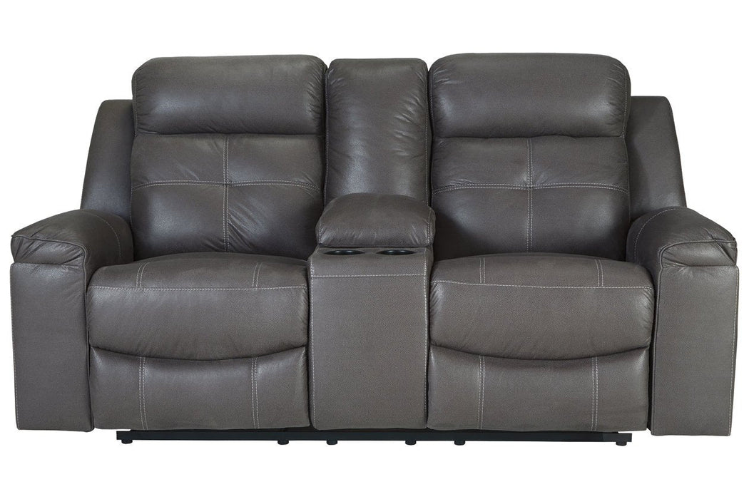 Jesolo Dark Gray Reclining Loveseat with Console - 8670594 - Gate Furniture