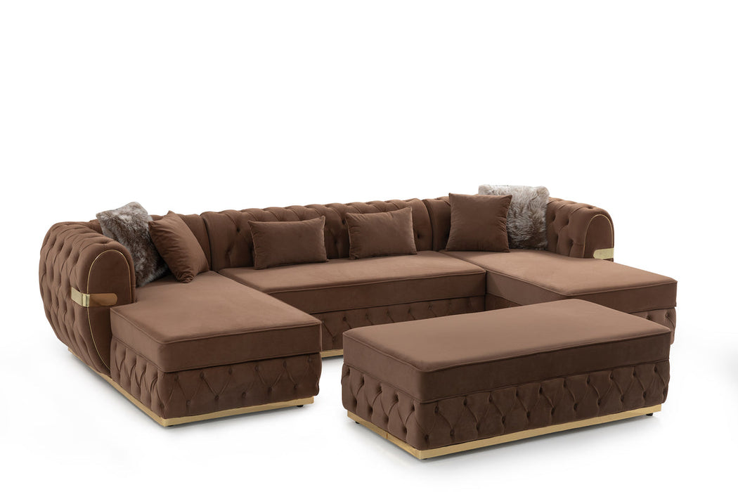 Jester Mocha Velvet Rectangle Ottoman - In Stock Furniture