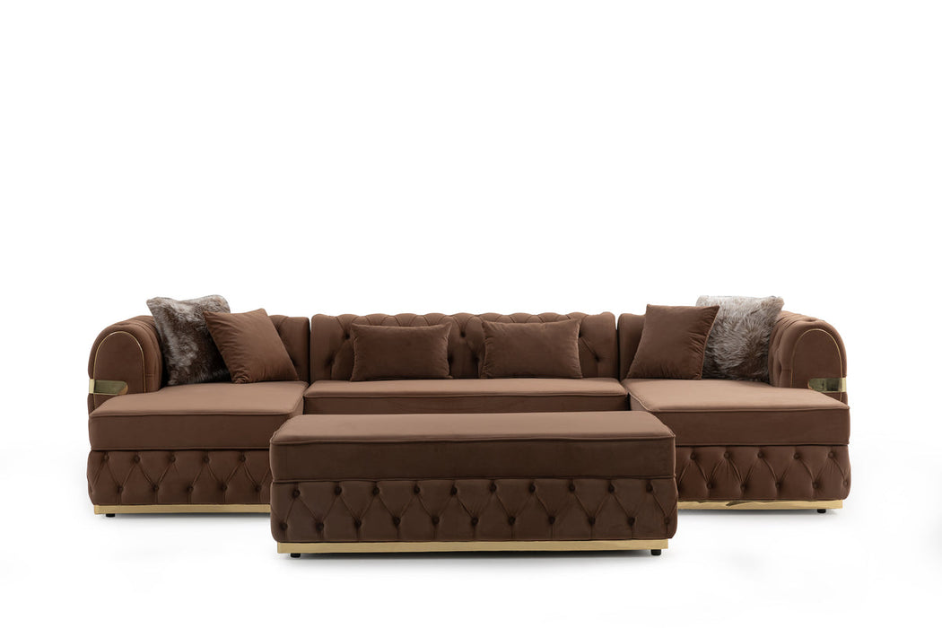 Jester Mocha Velvet Rectangle Ottoman - In Stock Furniture