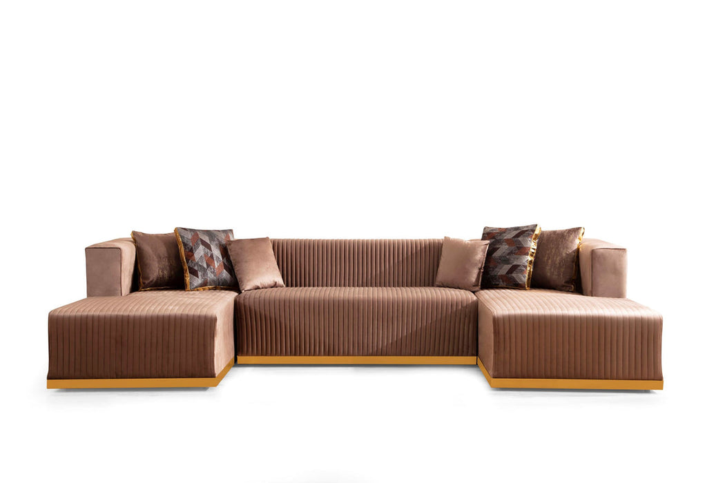 Juliana Mocha Velvet Double Chaise Sectional - Gate Furniture