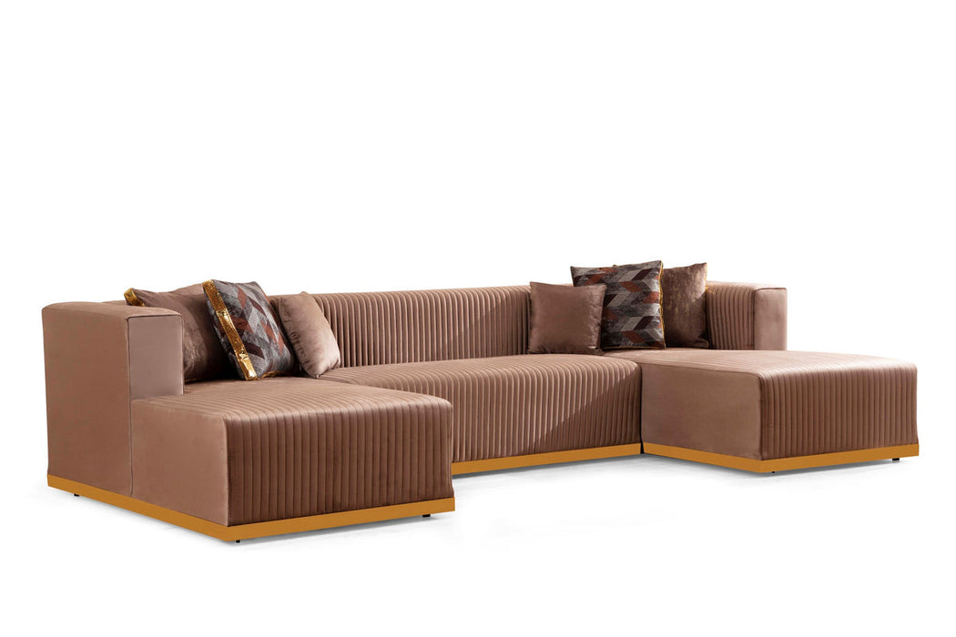 Juliana Mocha Velvet Double Chaise Sectional - Gate Furniture