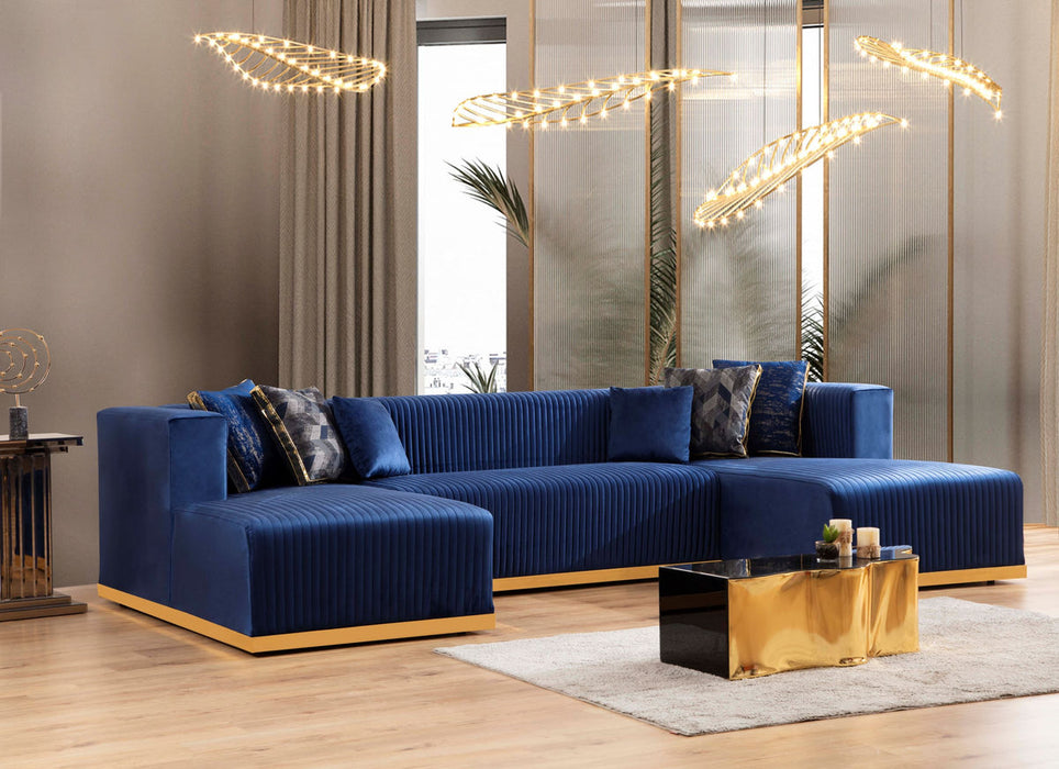 Juliana Navy Velvet Double Chaise Sectional - Gate Furniture