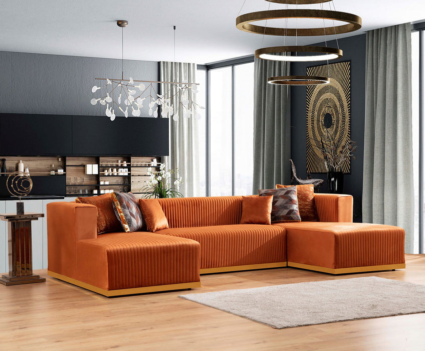 Juliana Orange Velvet Double Chaise Sectional - Gate Furniture