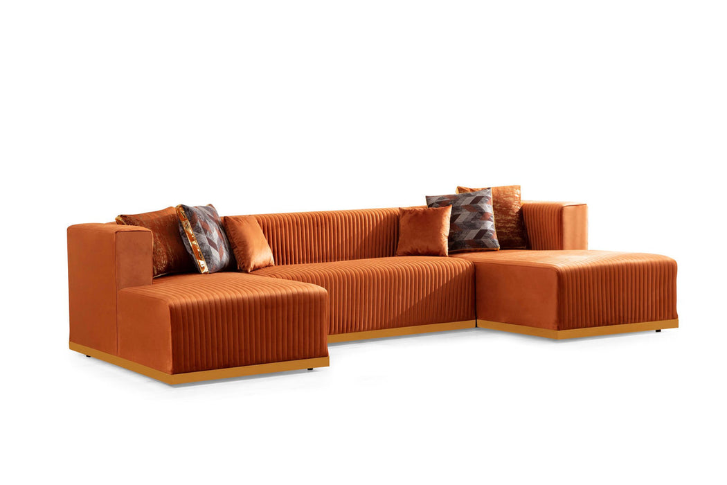 Juliana Orange Velvet Double Chaise Sectional - Gate Furniture