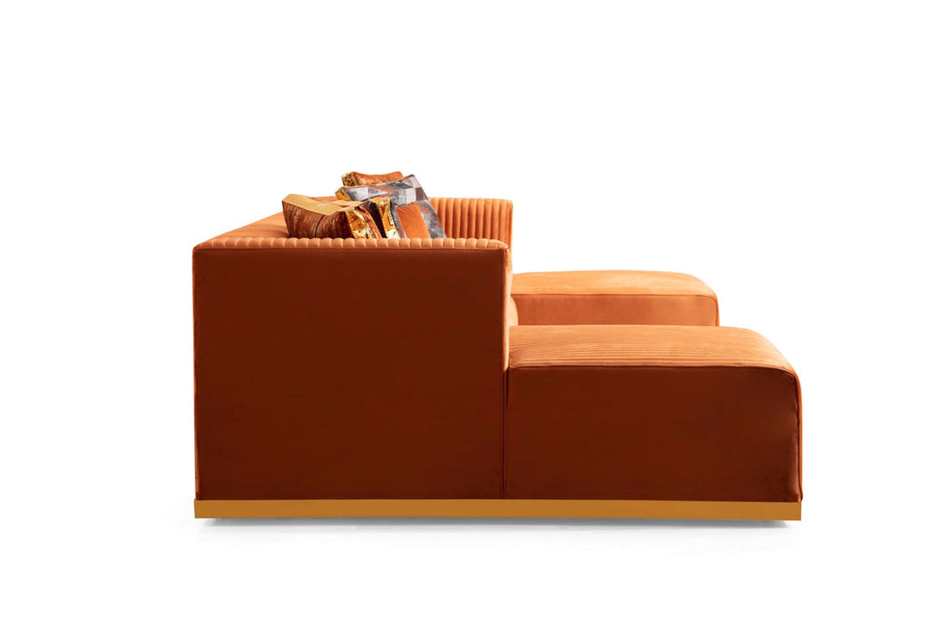 Juliana Orange Velvet Double Chaise Sectional - Gate Furniture