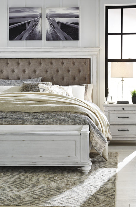 Kanwyn Whitewash King Upholstered Panel Bed - Gate Furniture