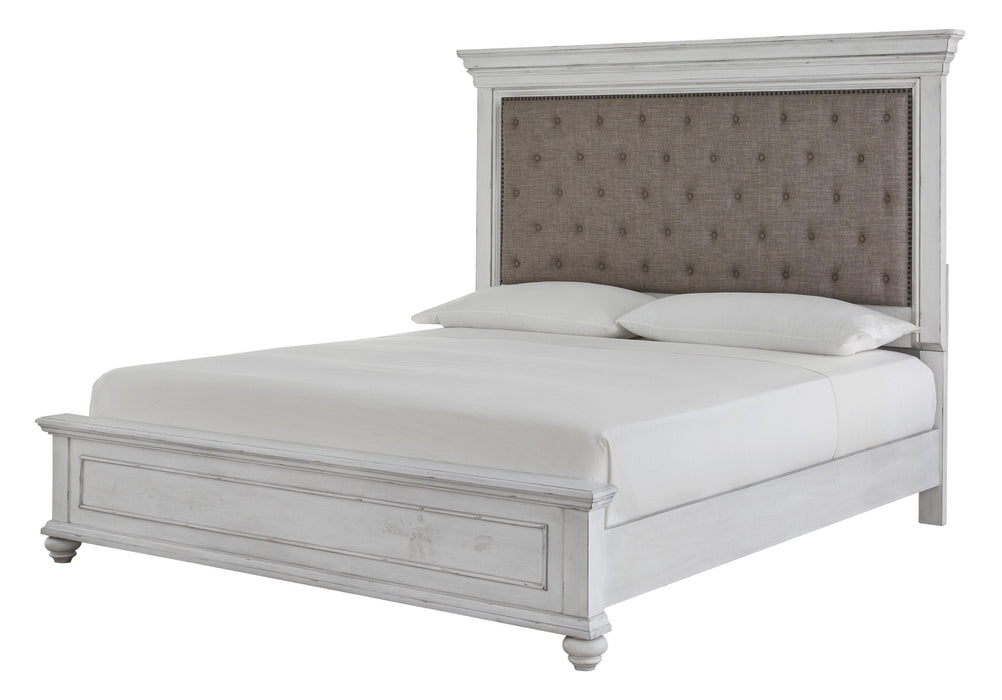 Kanwyn Whitewash Queen Upholstered Panel Bed - Gate Furniture