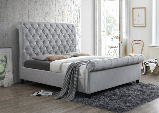 Kate Gray Upholstered King Sleigh Platform Bed - Gate Furniture