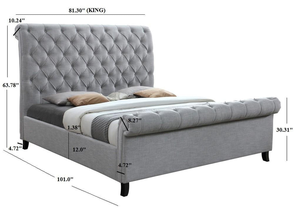 Kate Gray Upholstered King Sleigh Platform Bed - Gate Furniture