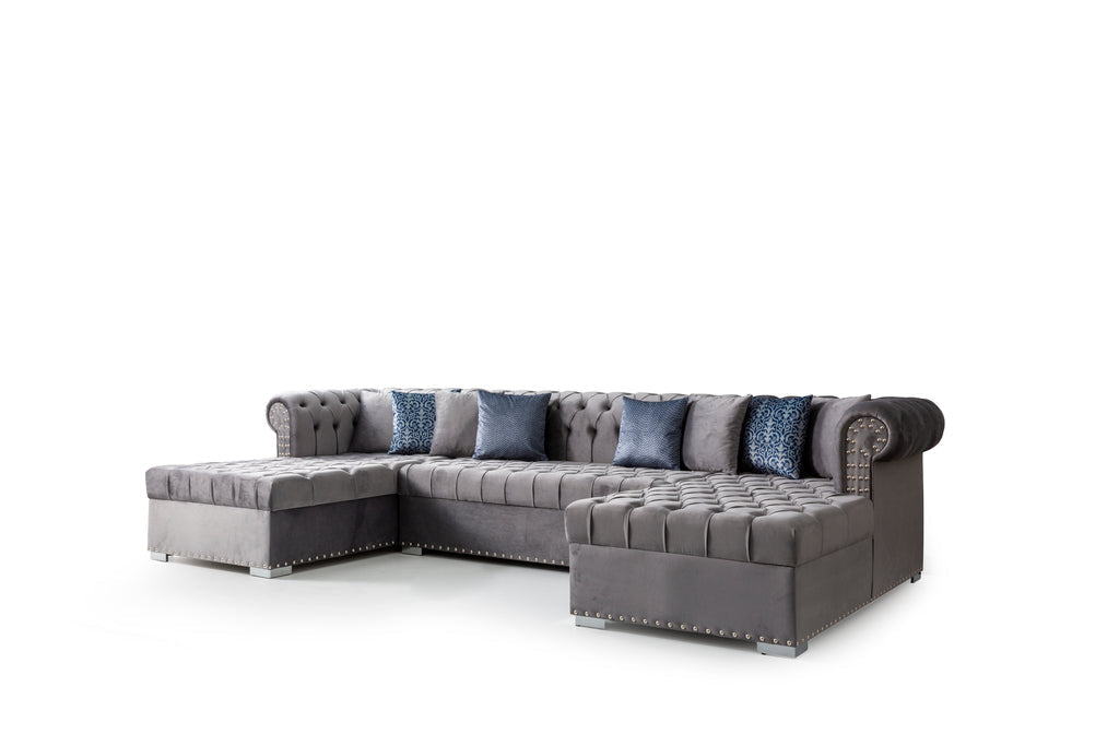 Larry Gray Velvet Double Chaise Sectional - LARRYGRAY-SEC - Gate Furniture