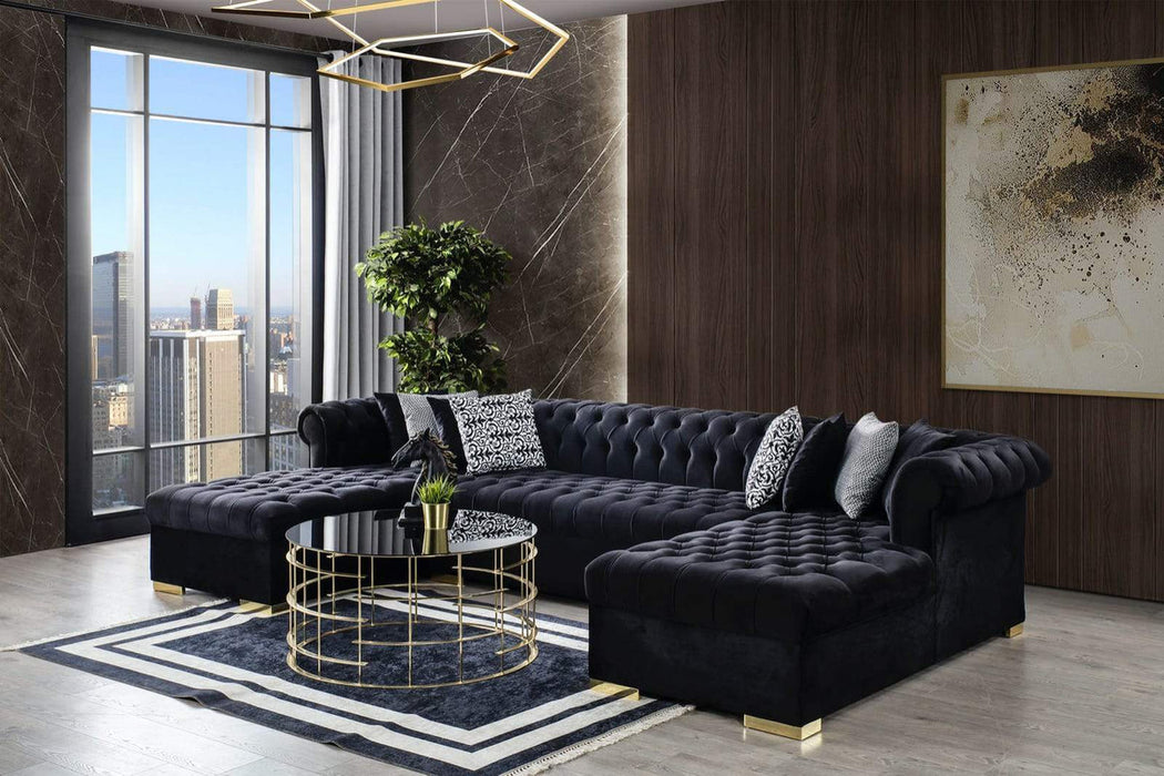 Lauren Black Velvet Double Chaise Sectional - LAURENBLACK-SEC - Gate Furniture