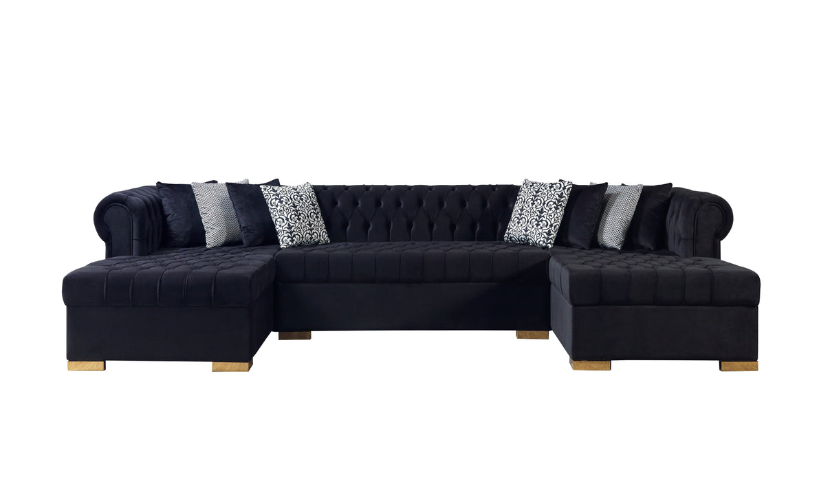 Lauren Black Velvet Double Chaise Sectional