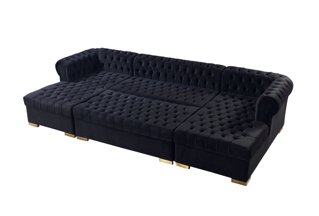 Lauren Black Velvet Double Chaise Sectional