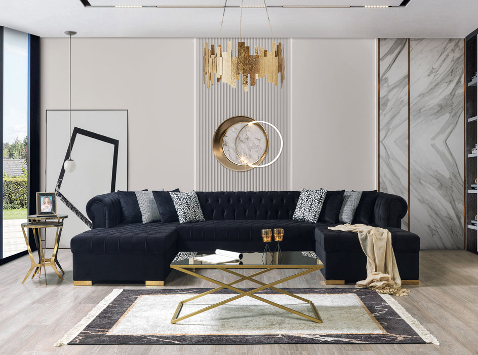 Lauren Black Velvet Double Chaise Sectional