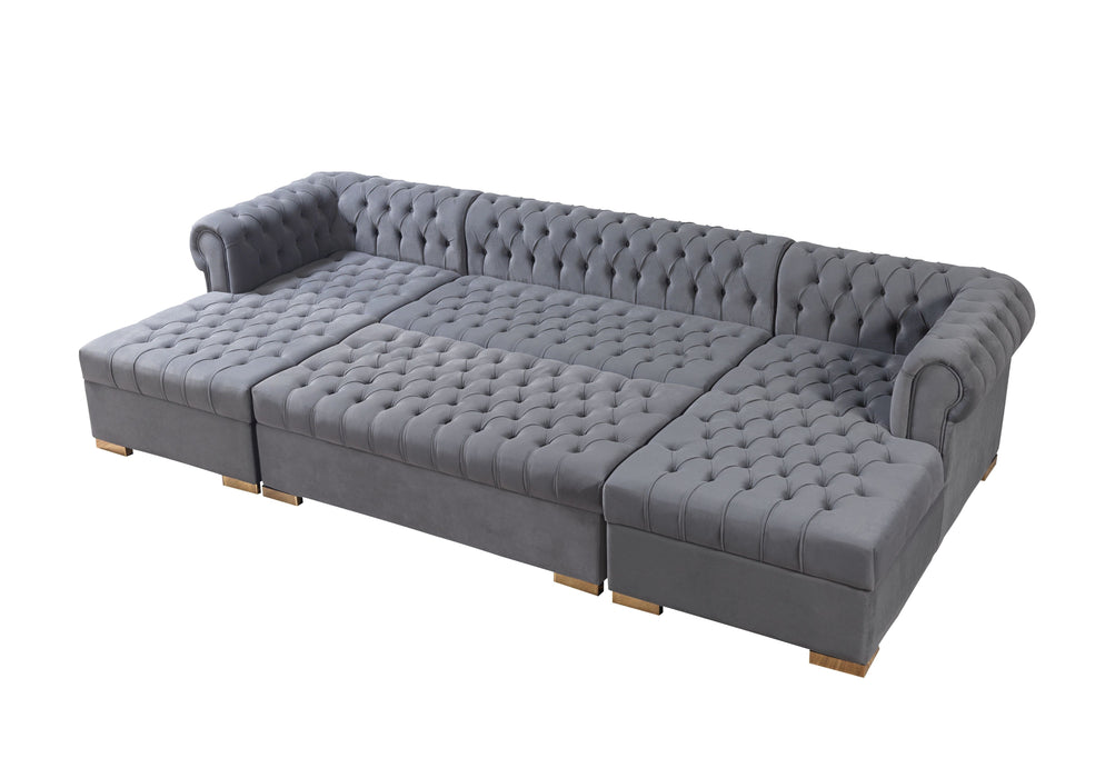 Lauren Gray Velvet Double Chaise Sectional