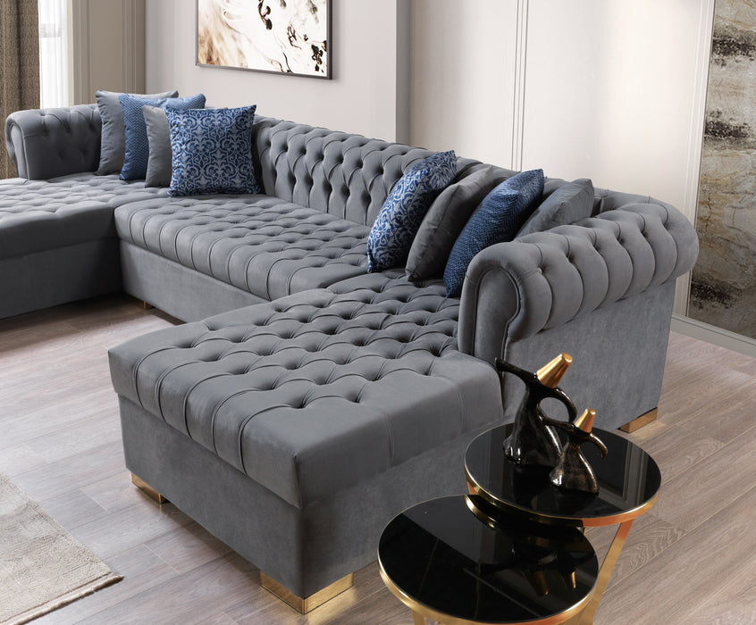 Lauren Gray Velvet Double Chaise Sectional