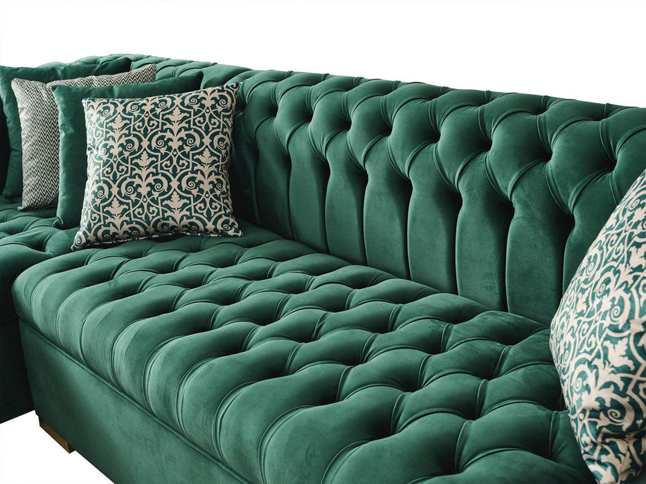 Lauren Green Velvet Double Chaise Sectional - LAURENGREEN-SEC - Gate Furniture