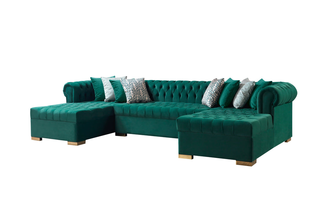 Lauren Green Velvet Double Chaise Sectional