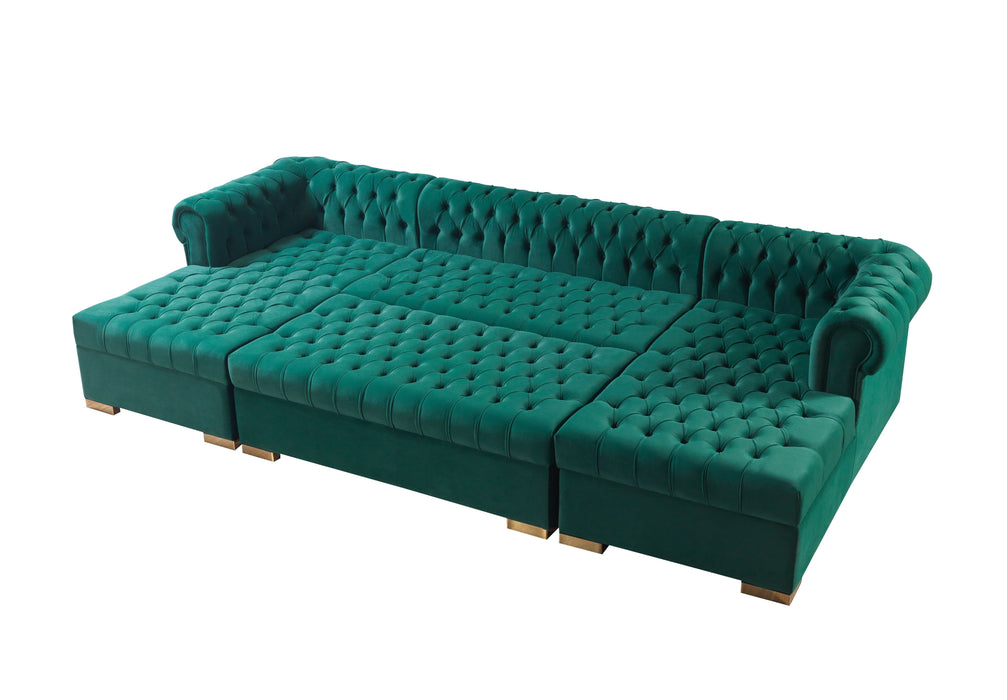 Lauren Green Velvet Double Chaise Sectional