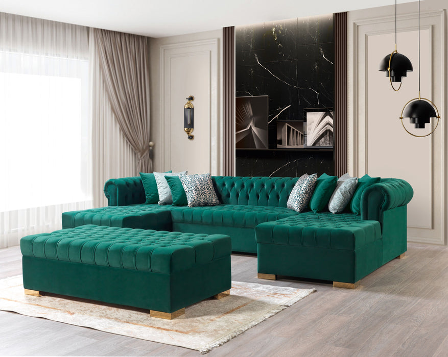 Lauren Green Velvet Double Chaise Sectional