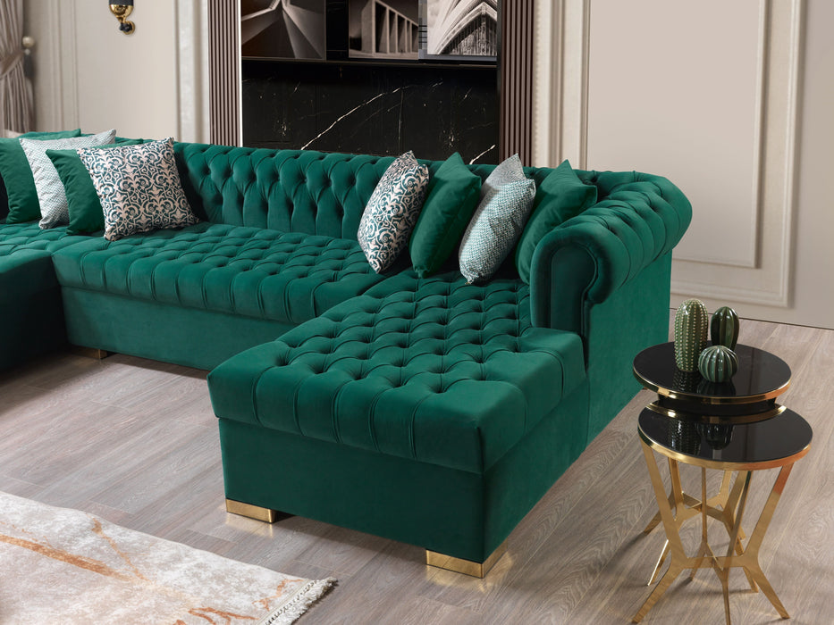 Lauren Green Velvet Double Chaise Sectional