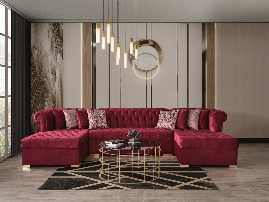 Lauren Maroon Velvet Double Chaise Sectional - LAURENMAROON-SEC - Gate Furniture