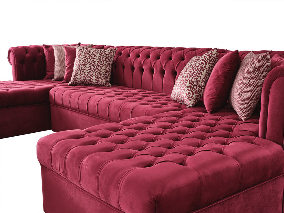 Lauren Maroon Velvet Double Chaise Sectional - LAURENMAROON-SEC - Gate Furniture