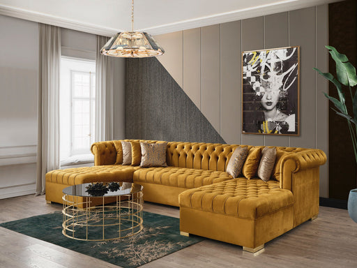 Lauren Mustard Velvet Double Chaise Sectional - LAURENMUSTARD-SEC - Gate Furniture