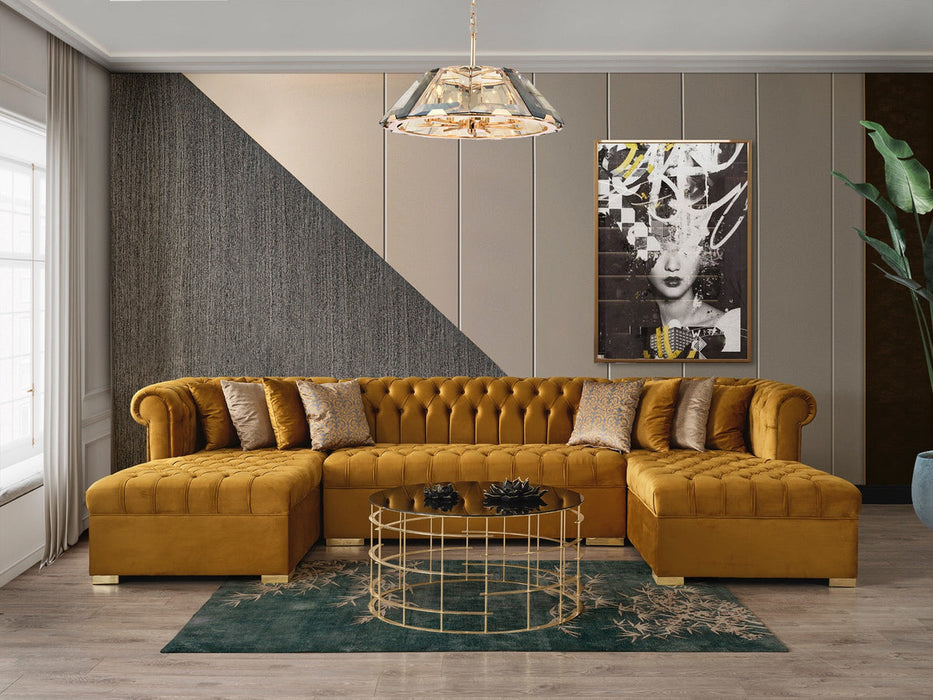 Lauren Mustard Velvet Double Chaise Sectional - LAURENMUSTARD-SEC - Gate Furniture