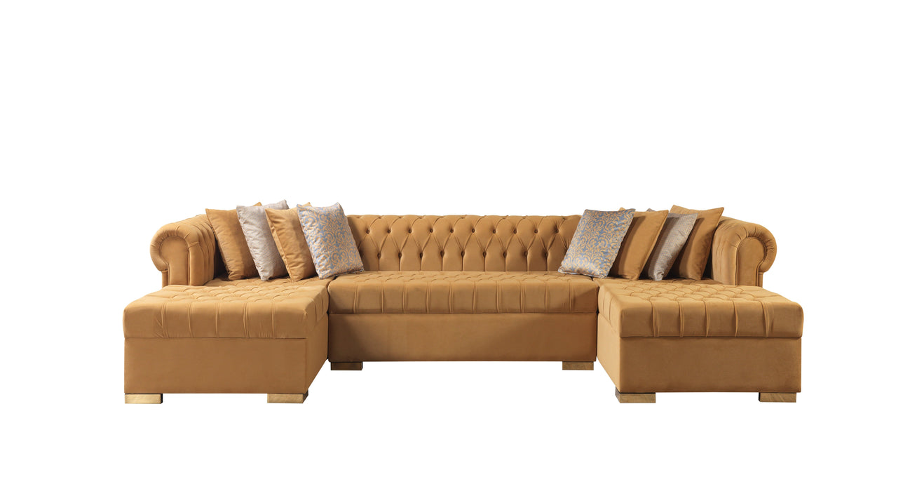 Lauren Mustard Velvet Double Chaise Sectional