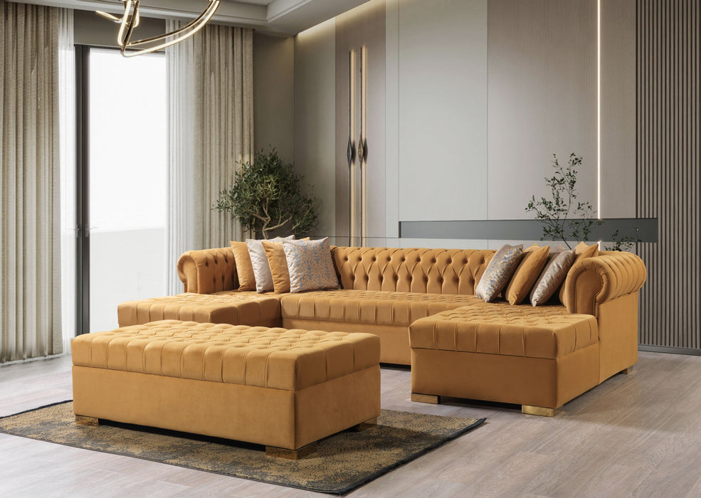 Lauren Mustard Velvet Double Chaise Sectional