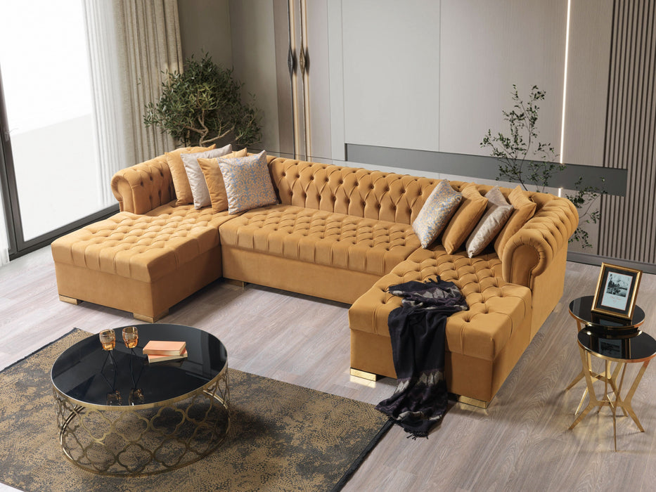 Lauren Mustard Velvet Double Chaise Sectional