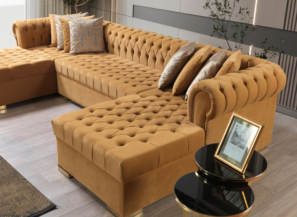 Lauren Mustard Velvet Double Chaise Sectional