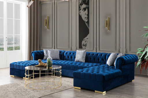 Lauren Navy Velvet Double Chaise Sectional - LAURENBLUE-SEC - Gate Furniture