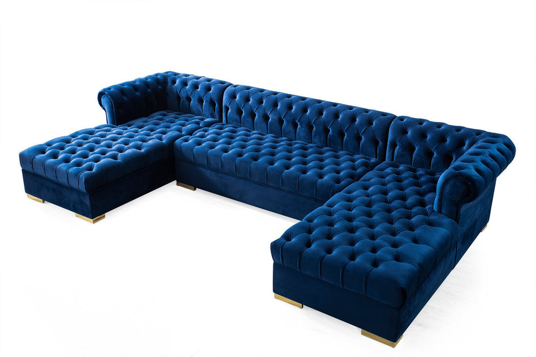 Lauren Navy Velvet Double Chaise Sectional - LAURENBLUE-SEC - Gate Furniture