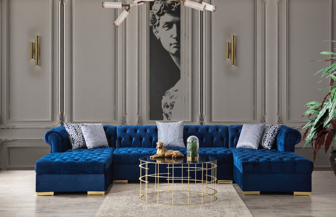 Lauren Navy Velvet Double Chaise Sectional - LAURENBLUE-SEC - Gate Furniture