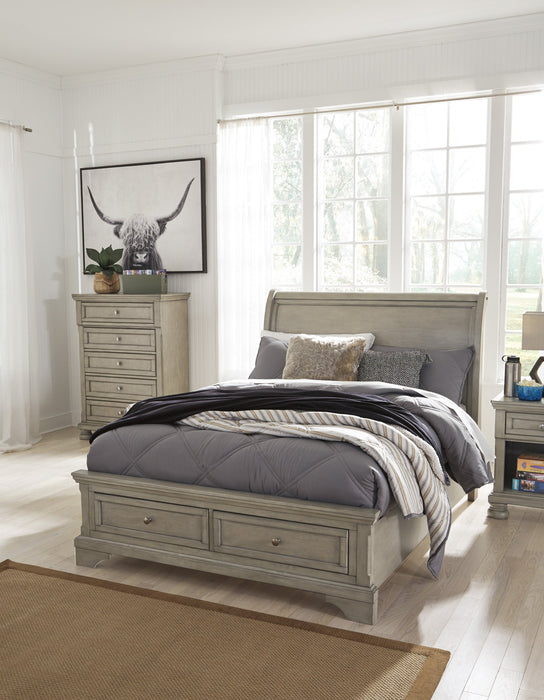 Lettner Light Gray Full Storage Platform Sleigh Bed - Gate Furniture