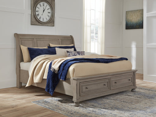 Lettner Light Gray Queen Storage Platform Sleigh Bed - Gate Furniture