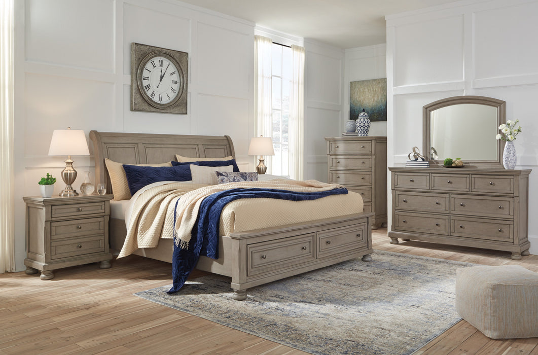 Lettner Light Gray Storage Platform Sleigh Bedroom Set - Gate Furniture