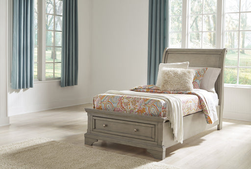 Lettner Light Gray Twin Storage Platform Sleigh Bed - Gate Furniture