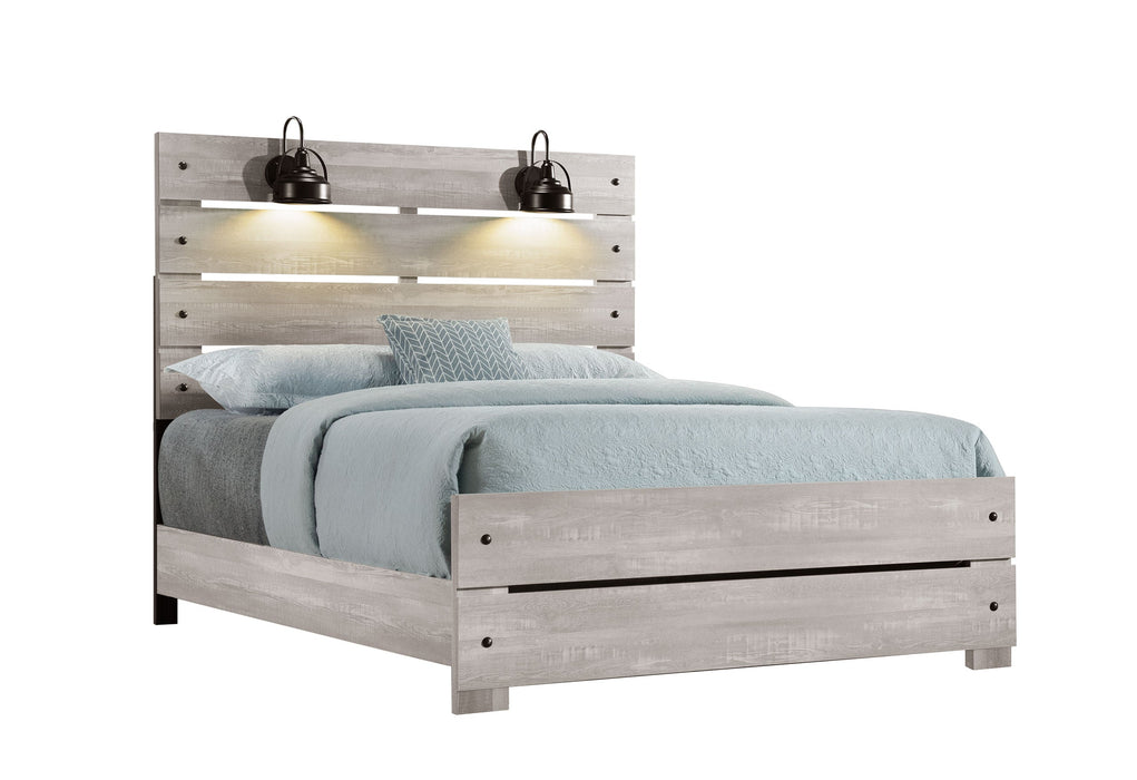 Linwood White Wash Queen Bed Group With Lamps - LINWOOD-WHITE WASH-QBG-N - Gate Furniture