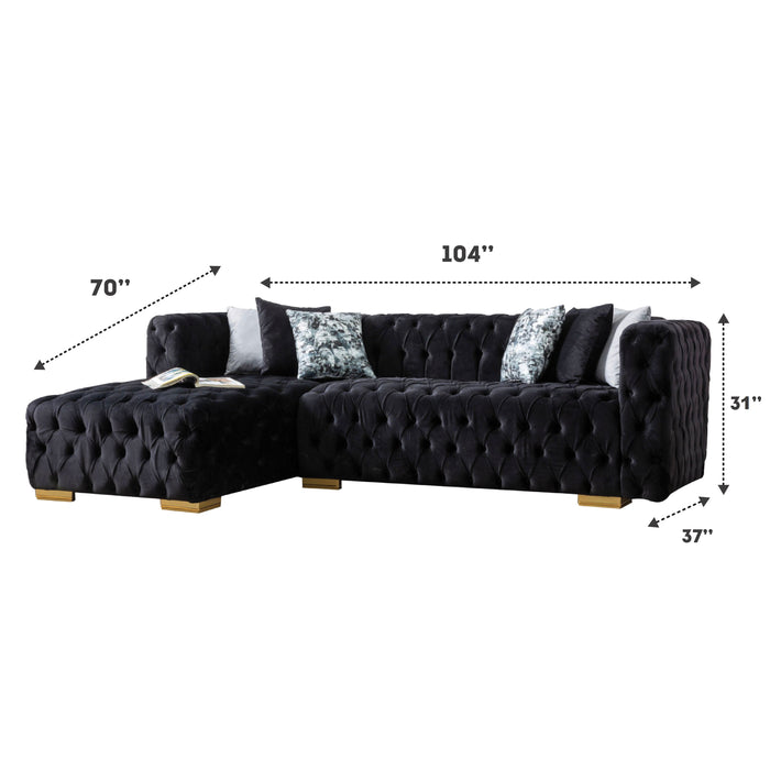 Lyon 104 in. W 2-Piece Soft Touch Velvet Sectional Sofa with Chaise in Black - SEC-LYON - Gate Furniture