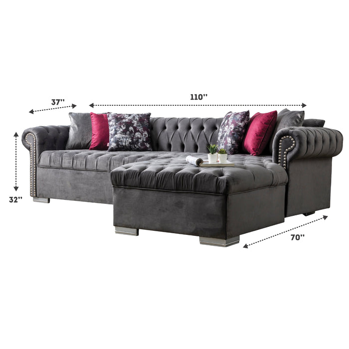 Lyon 110 in. W 2-Piece Soft Touch Velvet Sectional Sofa with Chaise in Gray - SEC-PORTO-GRAY - Gate Furniture