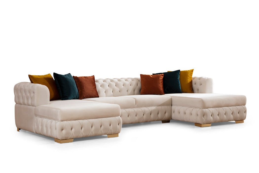 Matilda Ivory Velvet Double Chaise Sectional - MATILDAIVORY-SEC - Gate Furniture