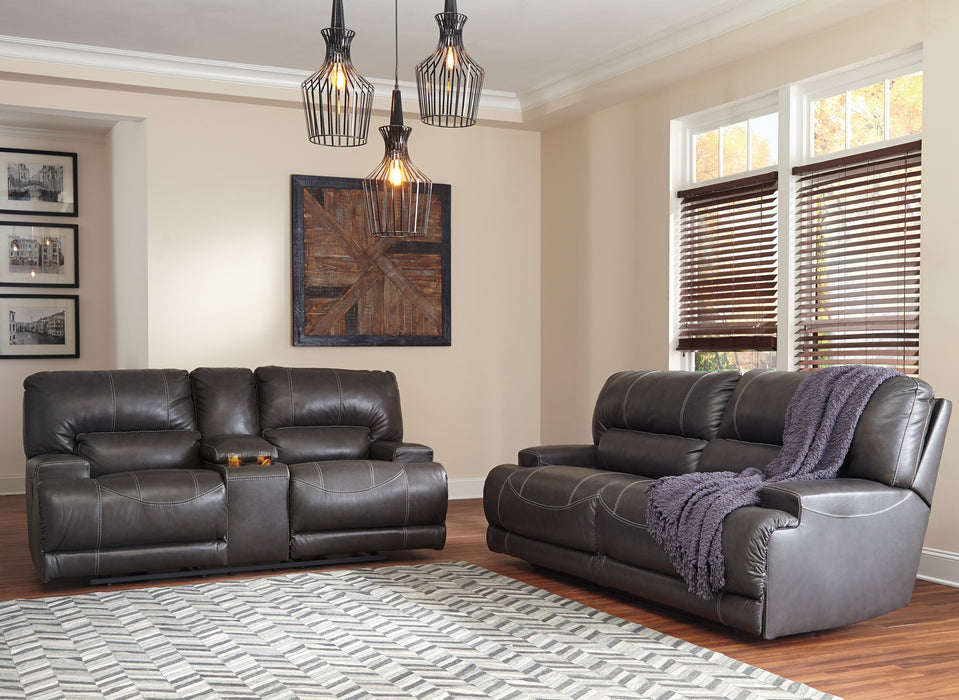 McCaskill Gray Leather Recliner Living Room Set - Gate Furniture
